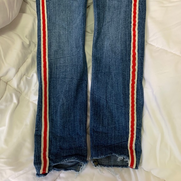 Zara TRF high rise skinny jeans with red stripe - Picture 3 of 4